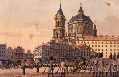 Praça Malostranské (Bairro Pequeno) (parte inferior), c.1810 (gravura colorida)